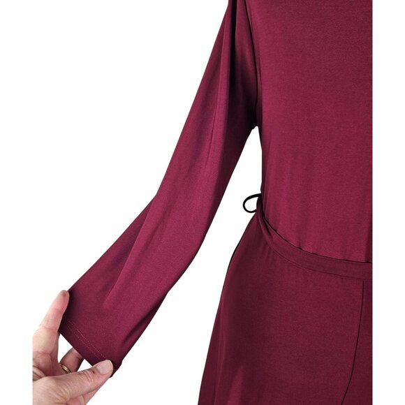 Womens Maternity Tie Front Wrap Maxi V- Neck Dress Size Large Burgundy Elegant - Picture 9 of 12